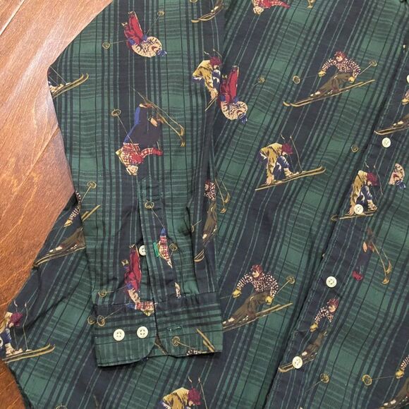 Tommy Hilfiger Vintage Y2K AOP Ski Hunter Green Button Front Shirt Men's XL - Picture 4 of 9
